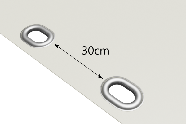 Ovale Ösen ca. alle 30cm (22,5x13,5mm)